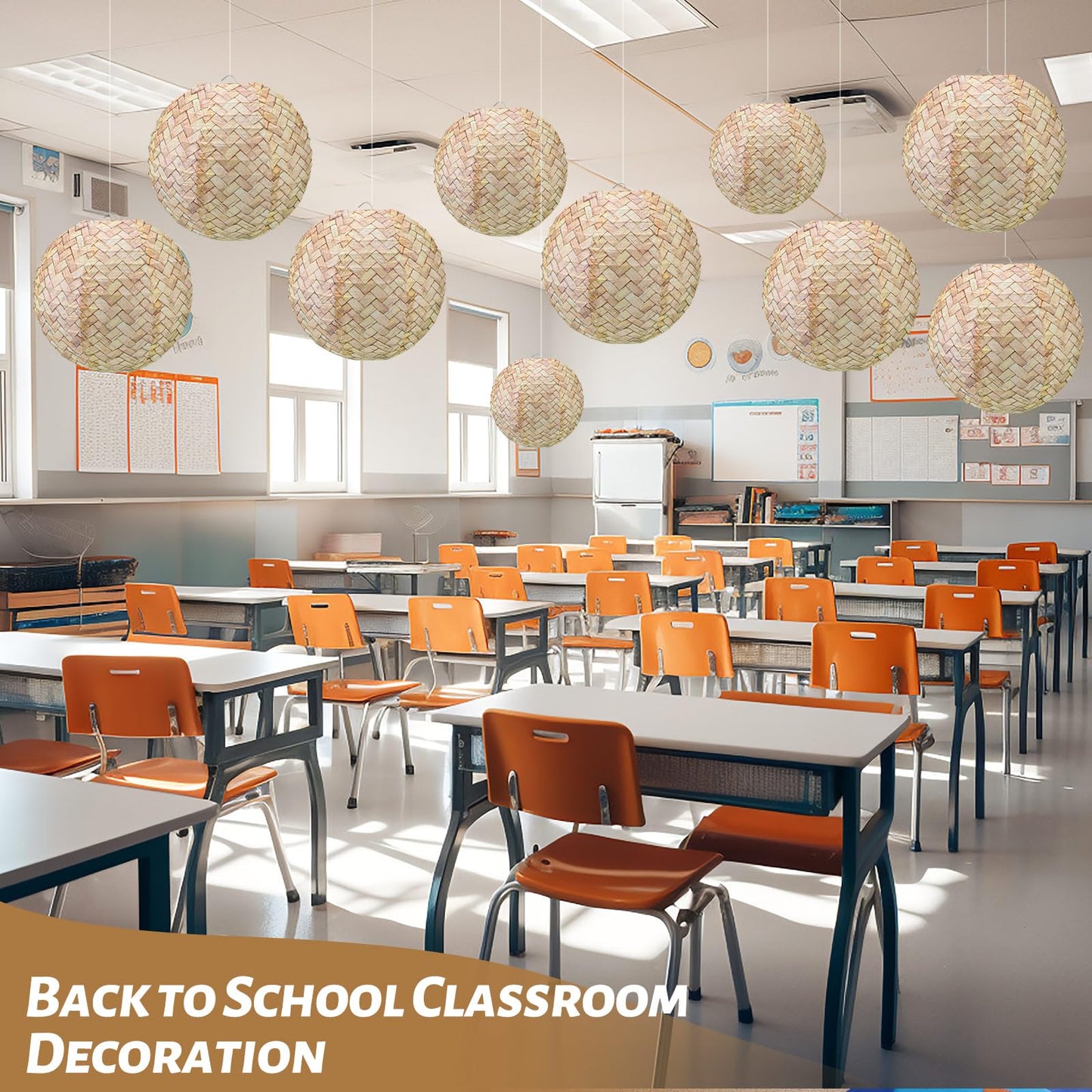 Retisee 12 Pcs Burlap Hanging Paper Lantern 10 Inch Back to School Decoration Boho Classroom Ceiling Decoration Chinese Party Decor for Birthday Wedding Bridal Baby Shower