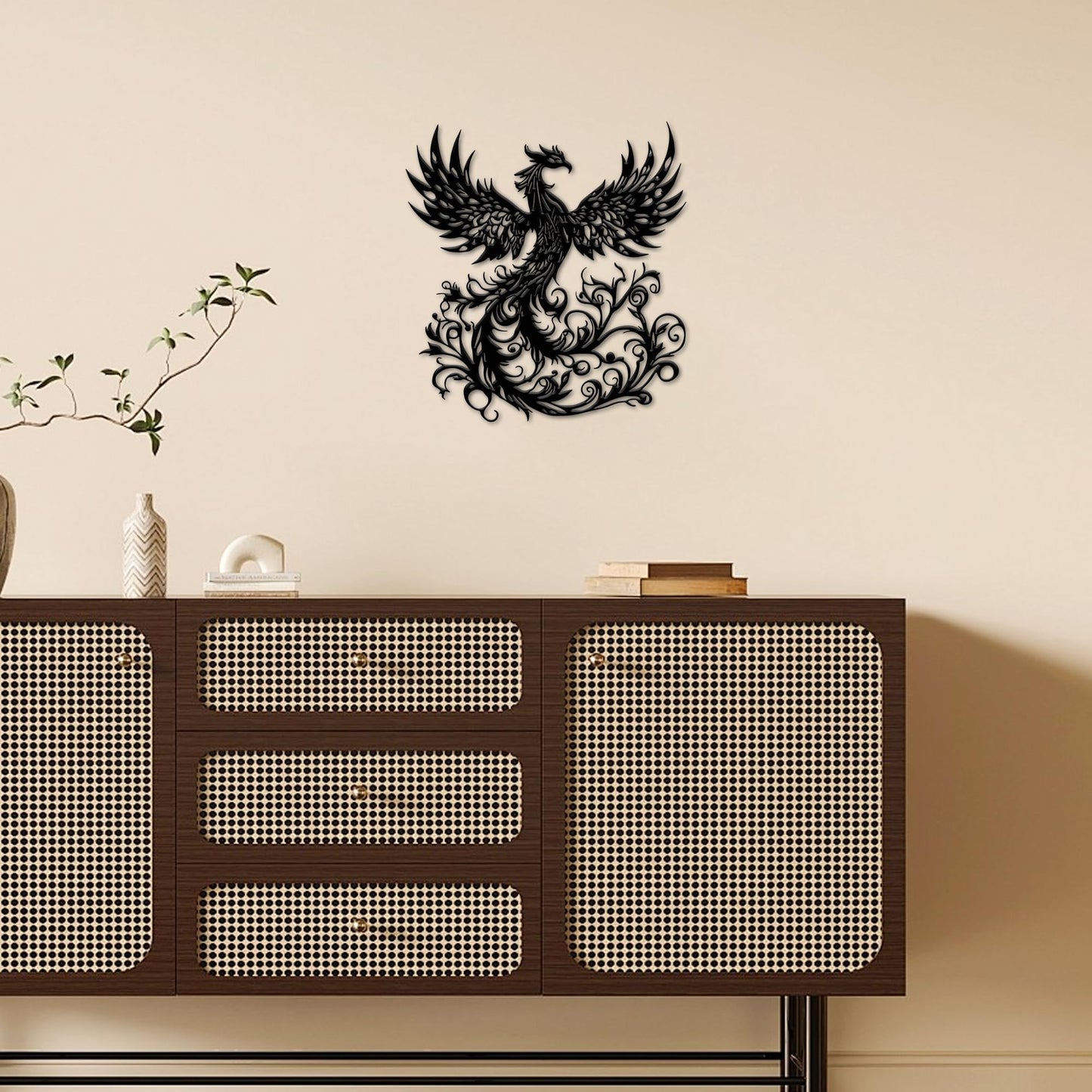 Rajukit Phoenix Wall Art, Wall Decor Metal Phoenix Rising Statue, Black Metal Wall Decor gift for Christmas, Thanksgiving, housewarmings, 12x11 Inch