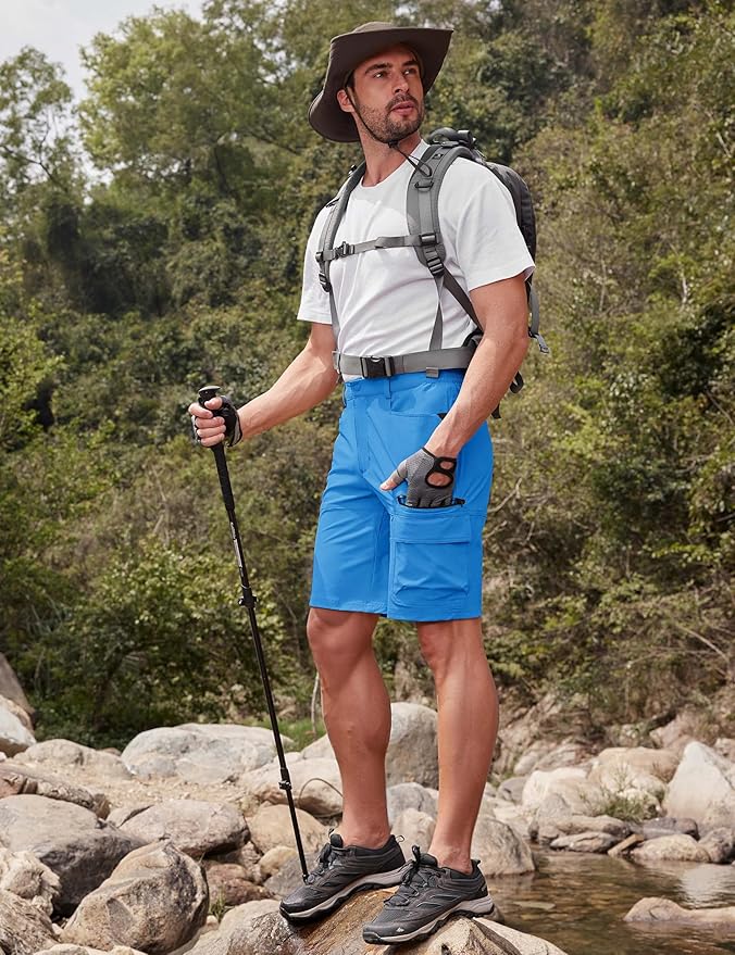 CRYSULLY Men's Hiking Cargo Shorts Outdoor Summer Lightweight Quick Dry Work Casual Shorts with 5 Zipper Pockets
