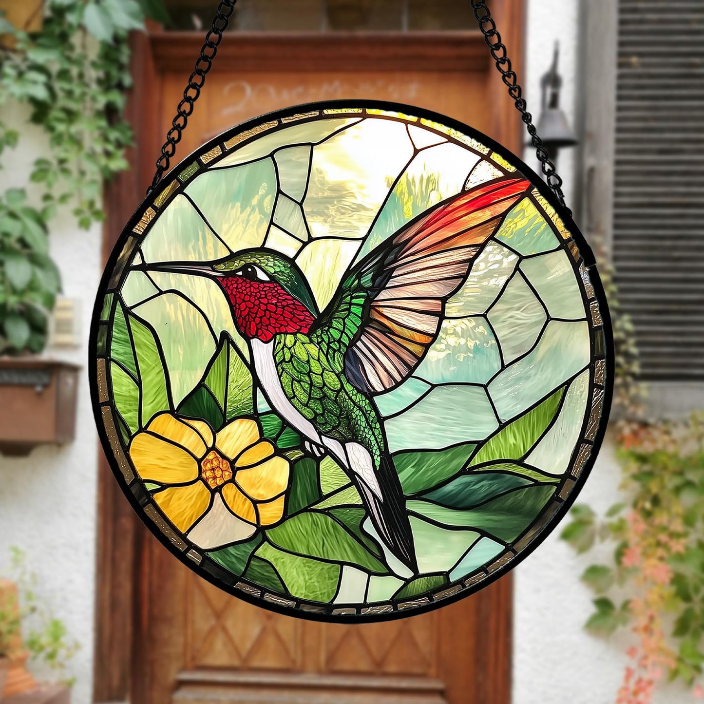 AMDERVEN Stained Glass Window Hanging, Green Hummingbird Sun Catcher for Door Home Decor, Birds Suncatcher Christmas Mother's Day Birthday Gifts for Bird Lovers Women Men Mom and Nana 6.3 in