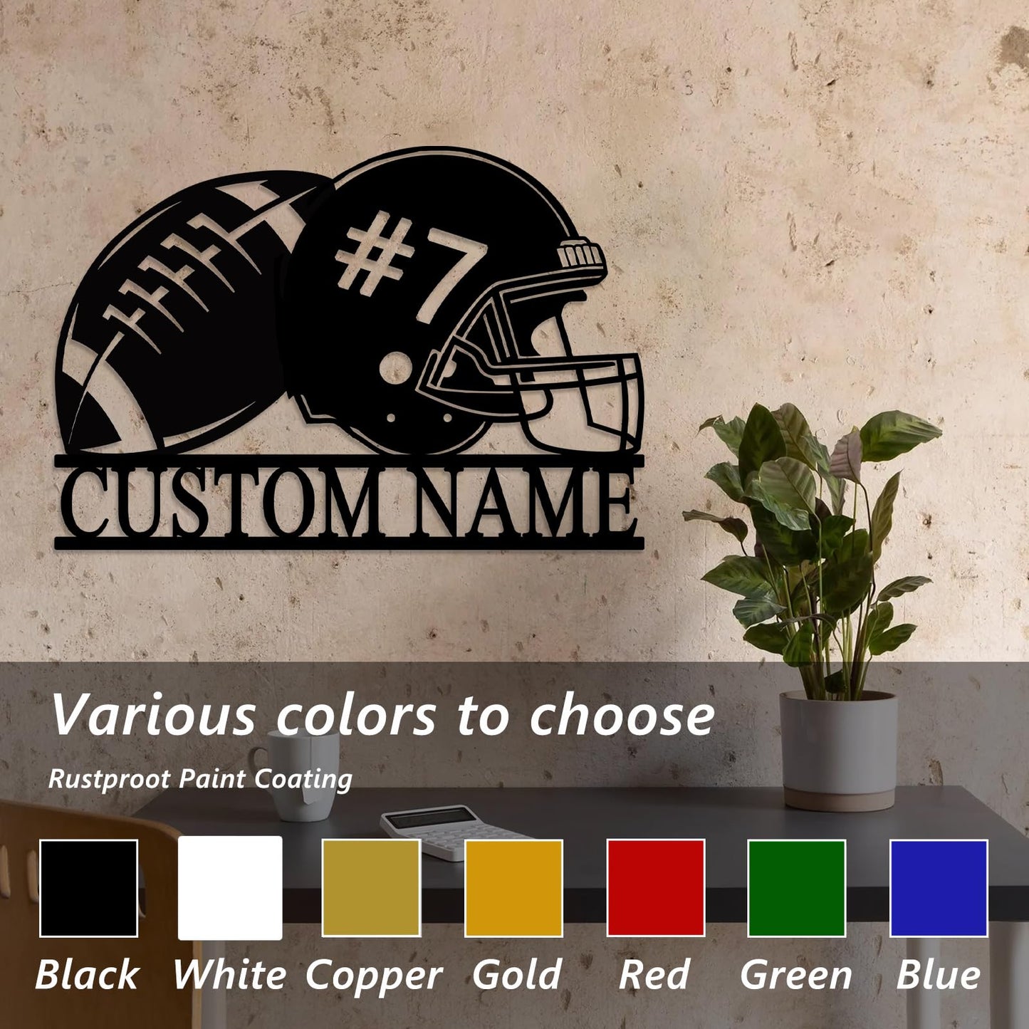 Custom Football Metal Sign Personalized Football Player Metal Wall Art Customized Name & Number Wall Decor for Teen Boys Kids Personalized Coach Gifts