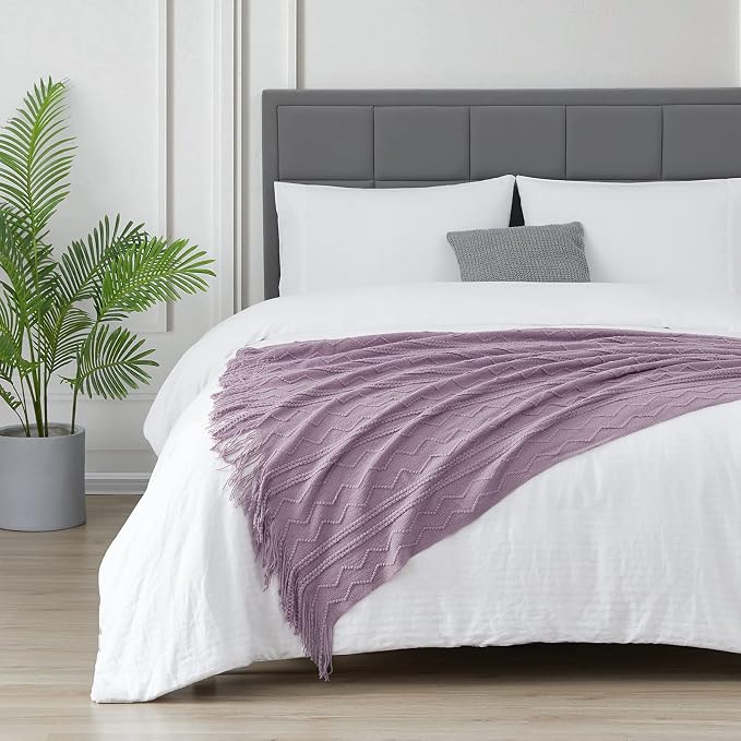 BOURINA Light Lavender Throw Blanket 50x60 Inches Throw Textured Solid Soft Sofa Couch Decorative Knit Blanket