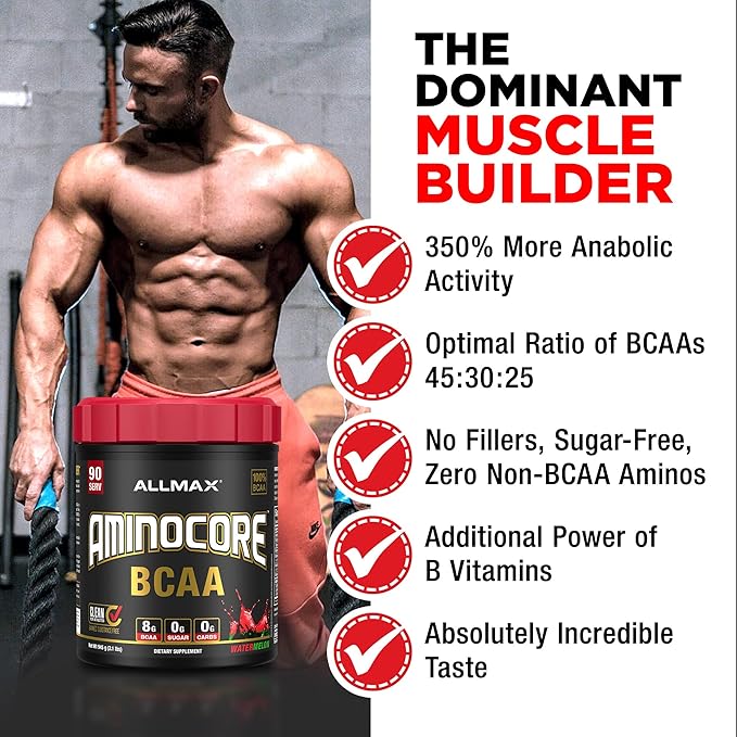 ALLMAX Nutrition AMINOCORE BCAA, Pineapple Mango - 945 g Powder - 8.18 Grams of Branched Chain Amin Acids Per Serving - with B Vitamins - No Fillers or Non-BCAA Aminos - Sugar Free - 90 Servings