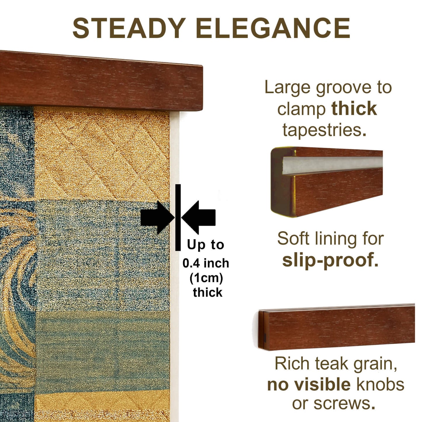 Dacri Home Quilt Hanger for Wall Display - 60 Inch Tapestry Hanger from Premium Teak Wood - Safe Mount Quilt Rack for Heavy Rugs, Tapestries, and Other Wall Hangings (60", Light Wallnut Stain)