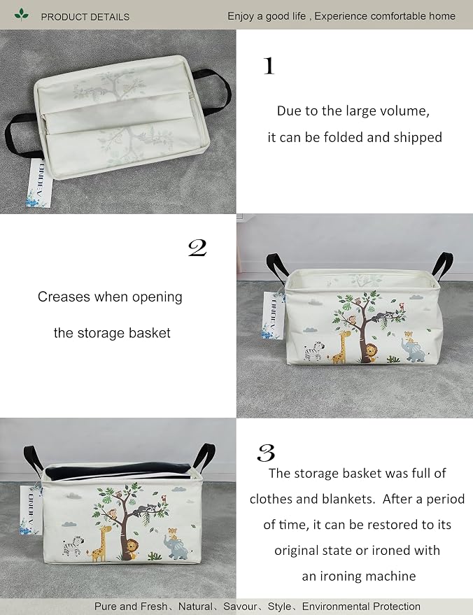 Rectangular Animal Pattern Storage Bin, Decorative Canvas Laundry Basket with Dual Handles, Foldable Toy & Household Organizer, Multipurpose Party Gift Basket for Home Bedroom Dorm