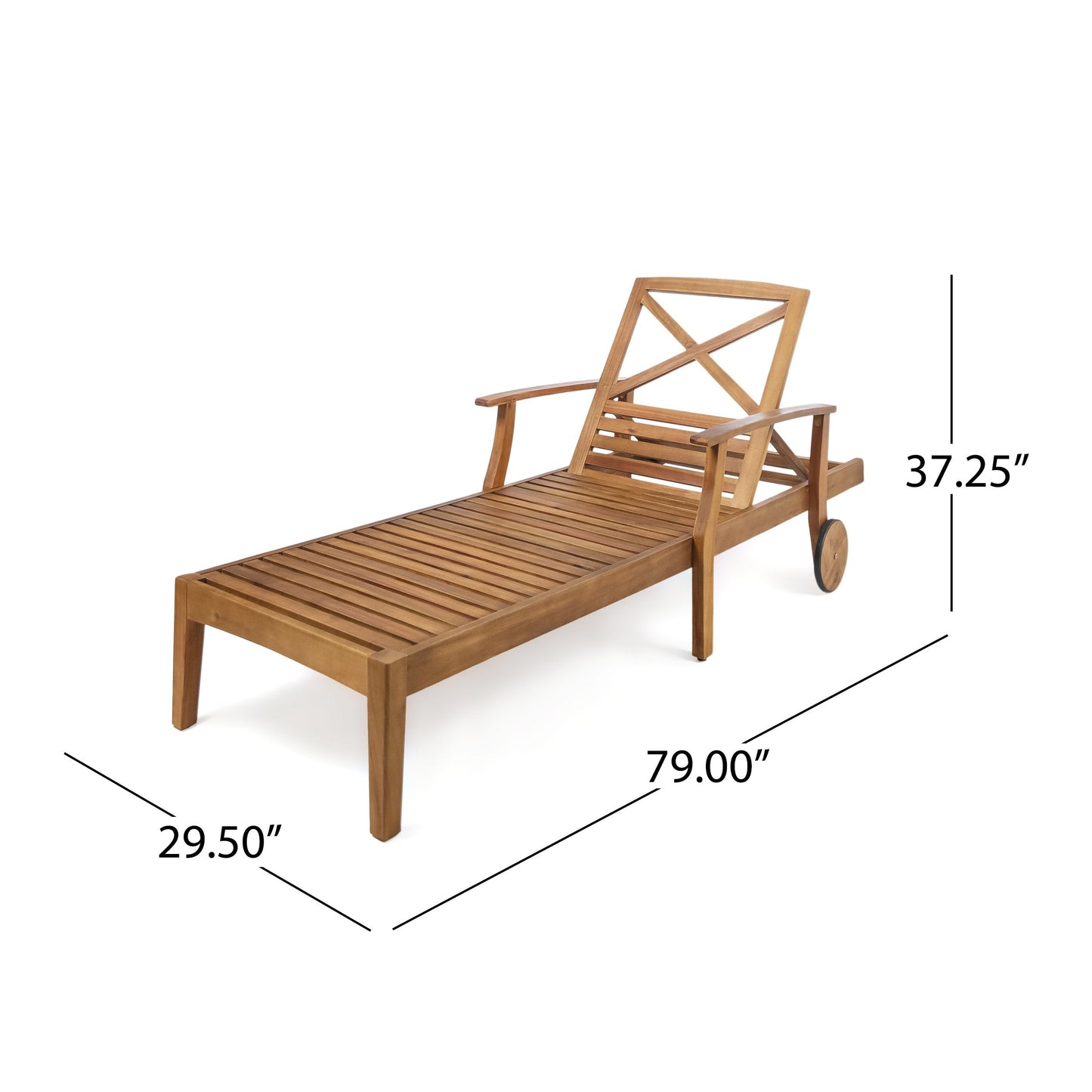 Merax Outdoor Chaise Lounge with Wheels & 5-Position Adjustable Backrest, Acacia Wood Pool Lounge Chairs Patio Loveseat Sun Tanning Chair, 79"x30"x22", Teak