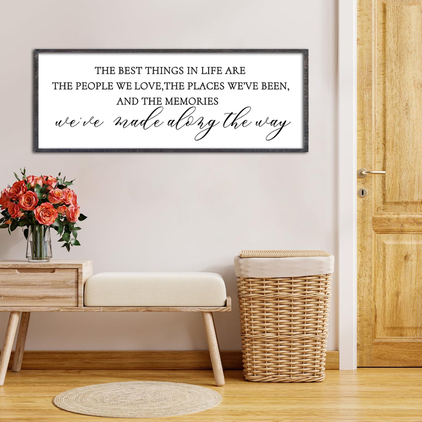 LuZhiQiang The Best Things in Life Wall Decor Sign 32 x 12 Inch Memories Inspirational Quotes Wood Framed Family Entryway Living Room Home Wall Art for Farmhouse Bedroom Room (Black)