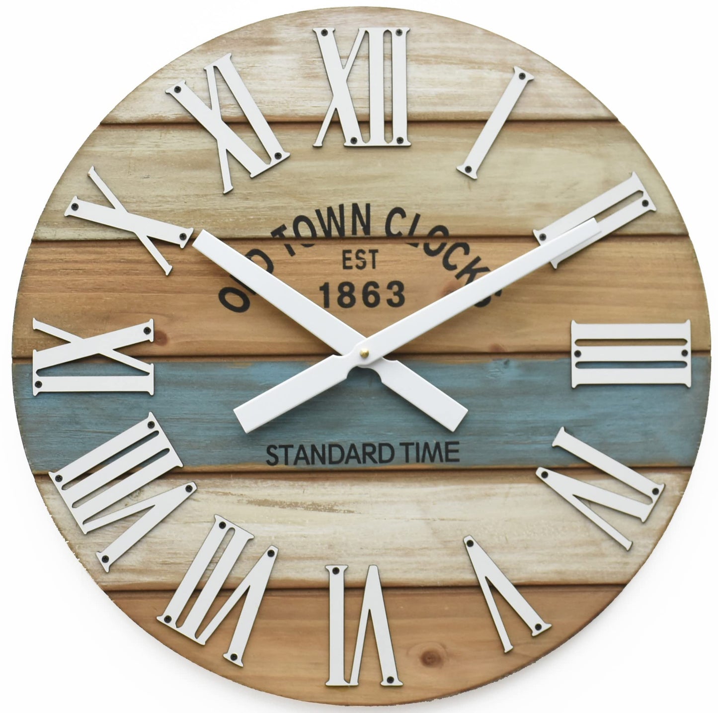 Oldtown Clocks 24" Wooden Multi-Color Maritime Coastal Beach Large Roman Wall Clock (Blue, 24 inch)