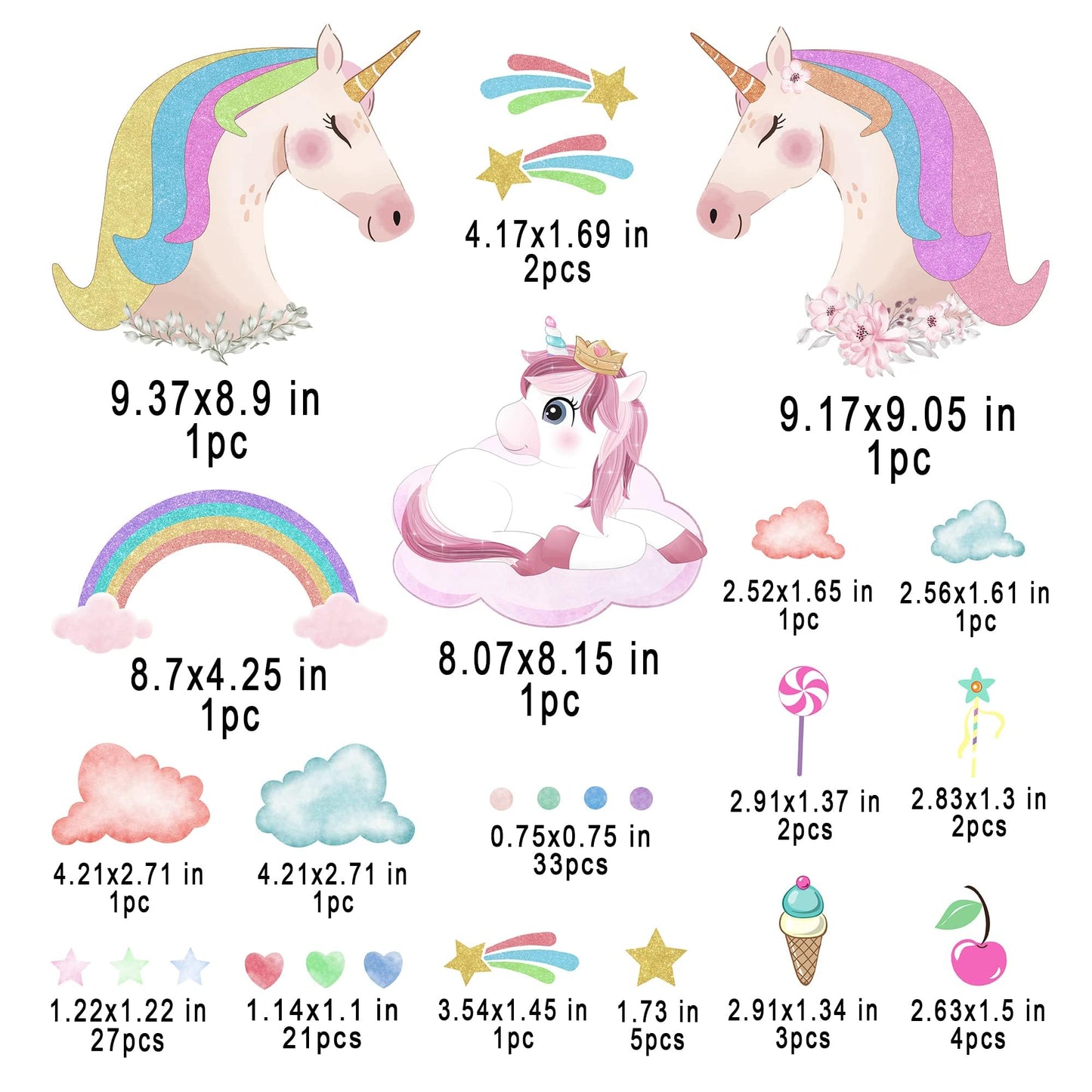 Glow in The Dark Unicorn Wall Stickers Decals, Removable Dots Stars Decals for Ceiling, Luminous Rainbow Wall Decal for Nursery, Room Decor Boys Girls Bedroom Playroom