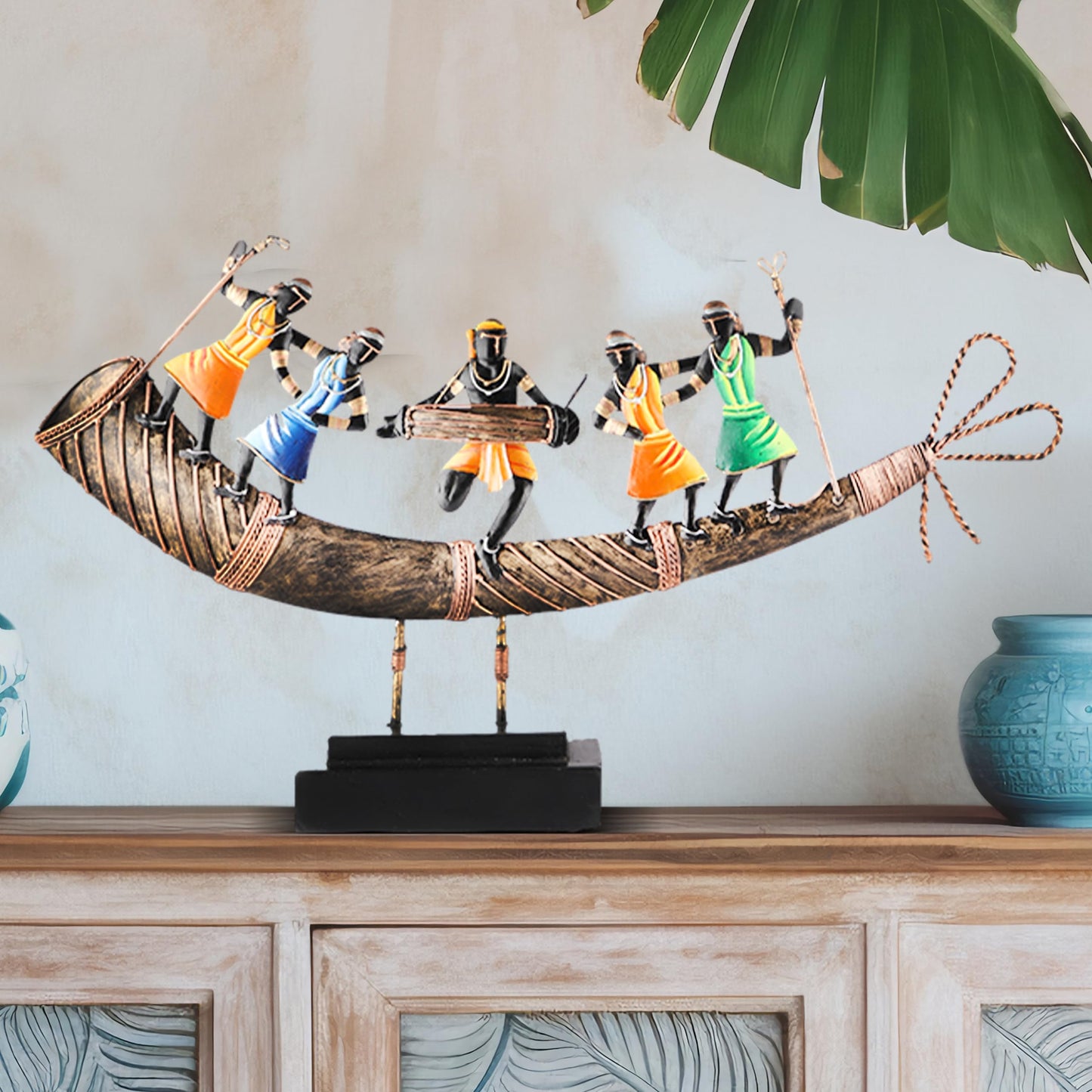 SHILP KATHA Handmade Antique Decorative Showpiece in Iron for Home décor — Home Decoration Gift Items for Living Room Bedroom House Warming | Bastar Tribal Art Dance (17 inch, Wrought Iron)
