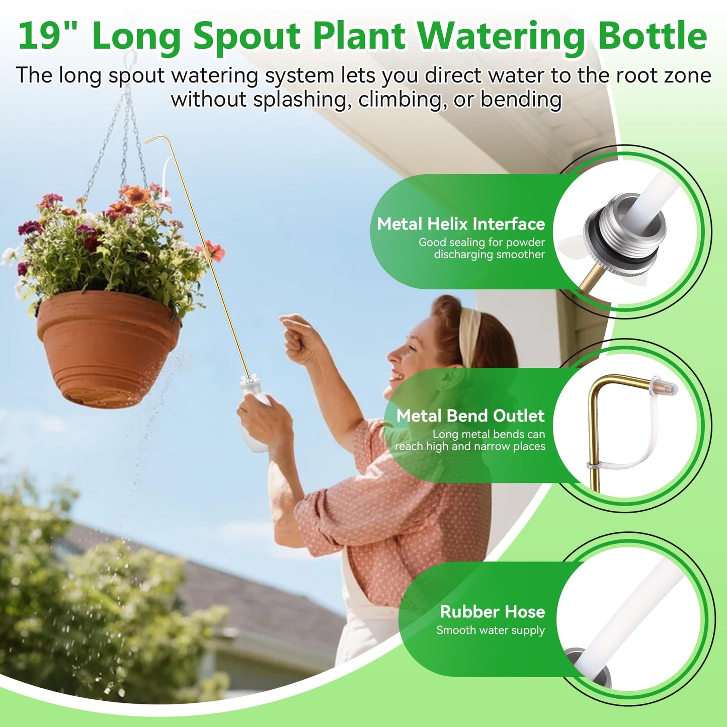 Squeeze Bottle for Hanging Plants, 19" Long Spout Plant Watering Bottle, Easy Squeeze Indoor/Outdoor Watering Can Alternative, Precise Sprinkling for Hanging Baskets, Houseplants(14 oz)