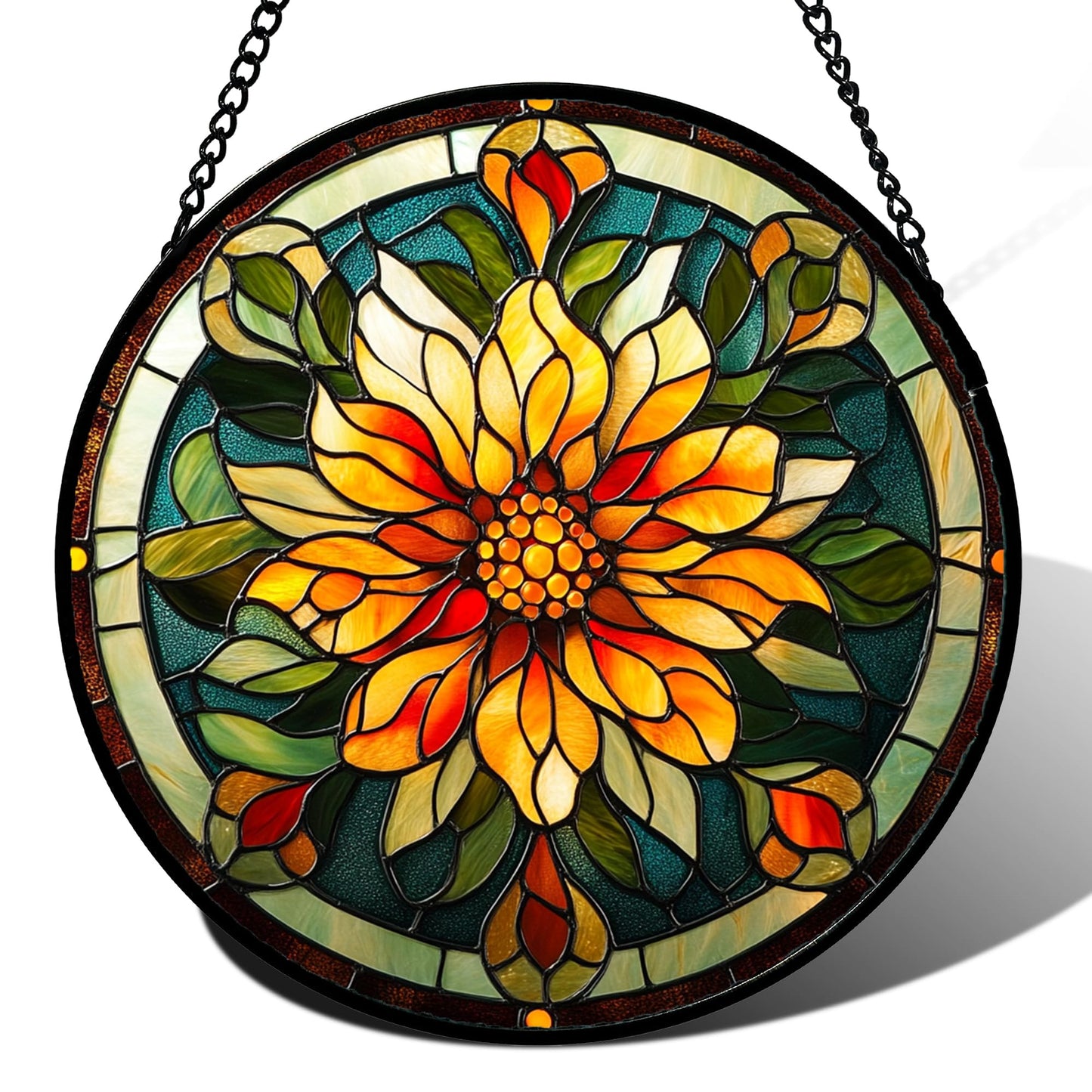 JOSUMALY Stained Glass Window Hanging - Retro Yellow Flower Suncatcher for Door Garden Home Decor Dahlia Sun Catcher Christmas Birthday for Lovers Friend Women Mom Nana 6.3 in