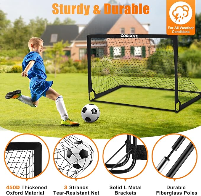 Kids Soccer Goal for Backyard Set, 2 Pack of 4x3 Toddler Soccer Net Practice Equipment with Ball, Training Equipment with Target Ball & Cones, Soccers Gifts for Boys 3-12, Outdoor Sports Toys
