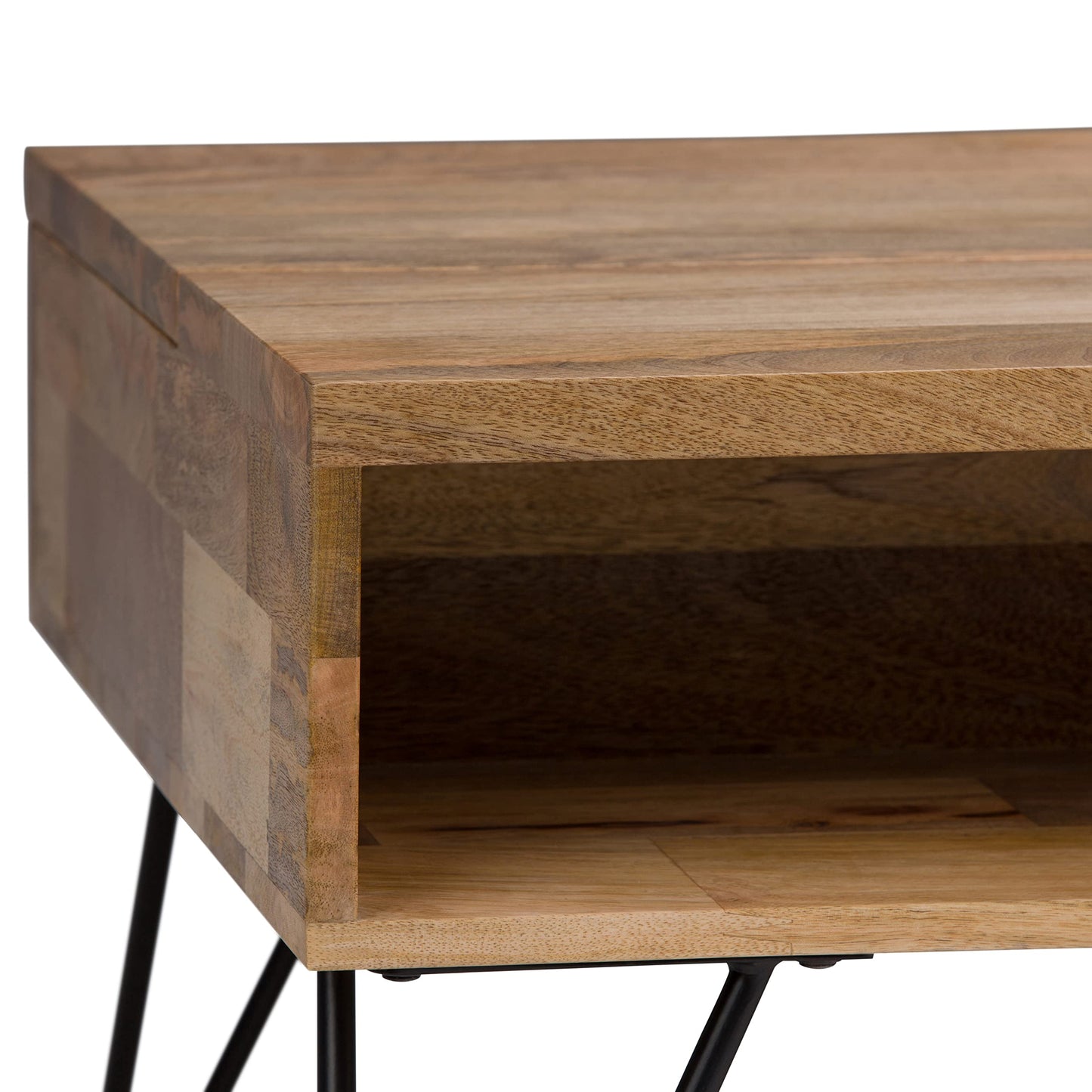 SIMPLIHOME Hunter Lift Top Coffee Table - 48 inch Wide Solid Mango Wood and Metal Industrial Cocktail Table in Natural, Functional Living Room Table with 2 Storage Cubbies and Hairpin Legs