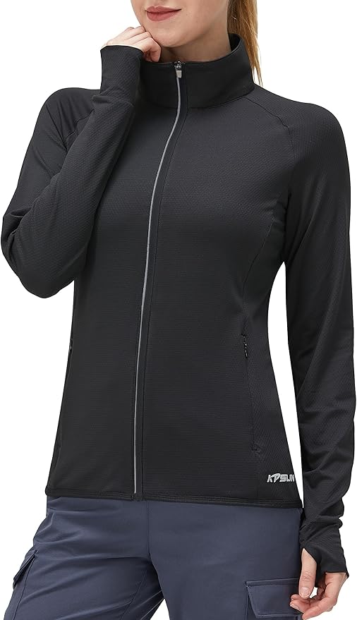 Women's UPF 50+ UV Sun Protection Clothing Long Sleeve Athletic Hiking Shirts Lightweight SPF Zip Up Outdoor Jacket