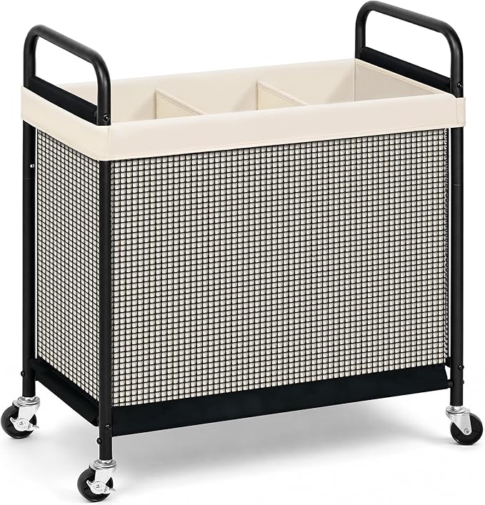 STORAGE MANIAC Rolling Laundry Hamper with Wheels 3-Section Laundry Sorter Rolling Laundrys Basket on Wheels with Removable Bag Clothes Hamper Laundrys Organizer Cart Bathroom Bedroom 120L Beige