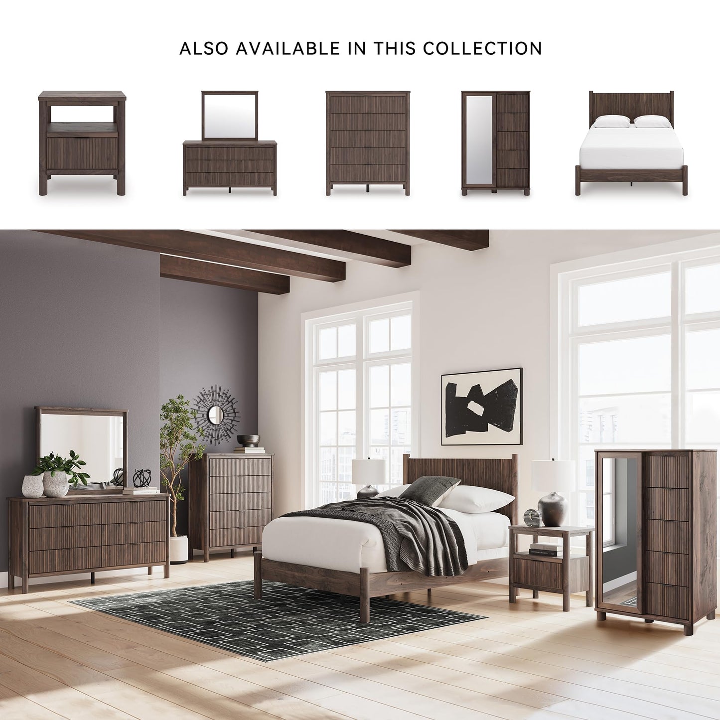 Signature Design by Ashley Symarro Casual 6-Drawer Dresser with Walnut Finish, Dark Brown