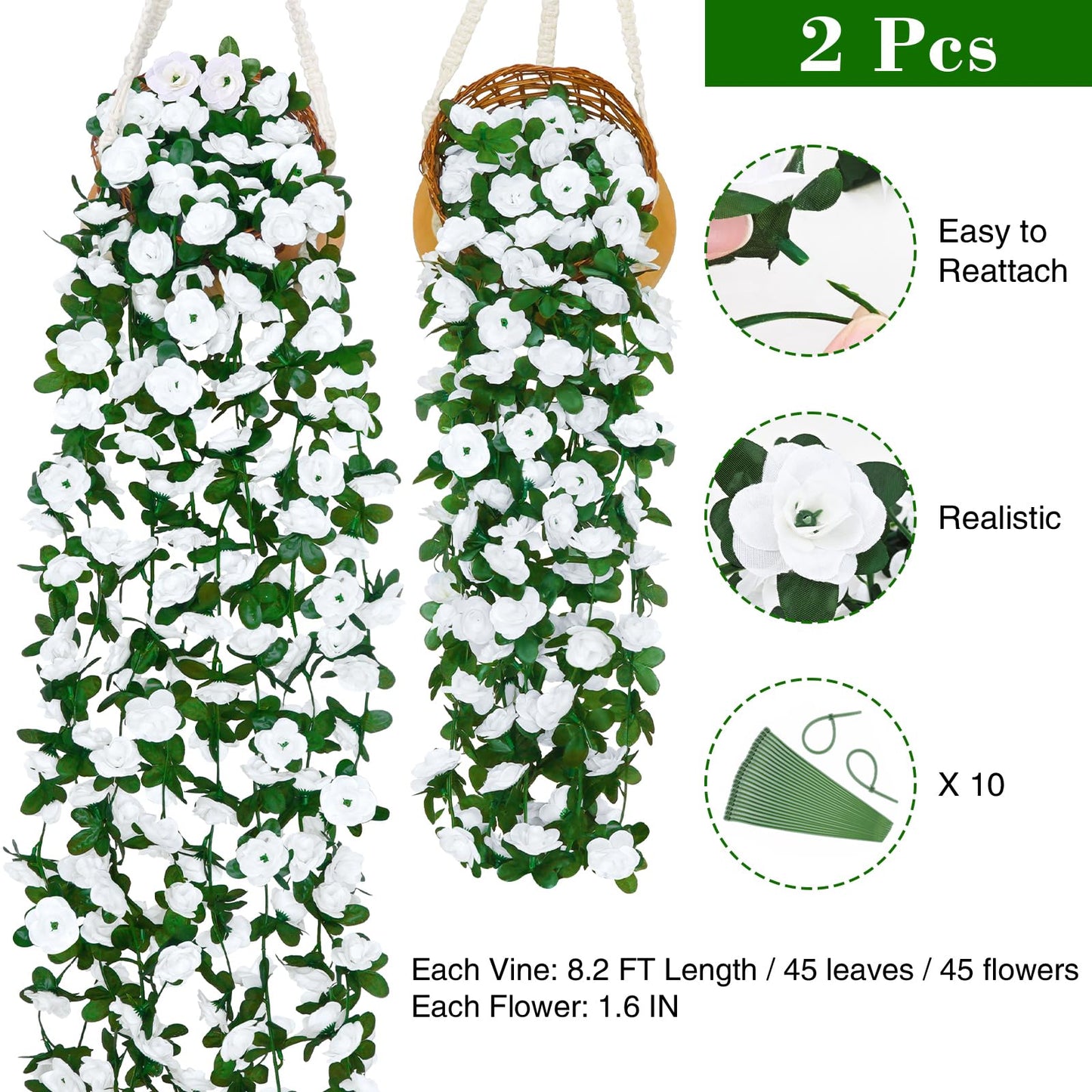 BLEUM CADE 2Pcs 16.4Ft Flower Garland Artificial Rose Vines for Bedroom, Cute Fake Hanging Flower Vines Floral Garland Decorations for Wedding Party Wall Room Decor Aesthetic