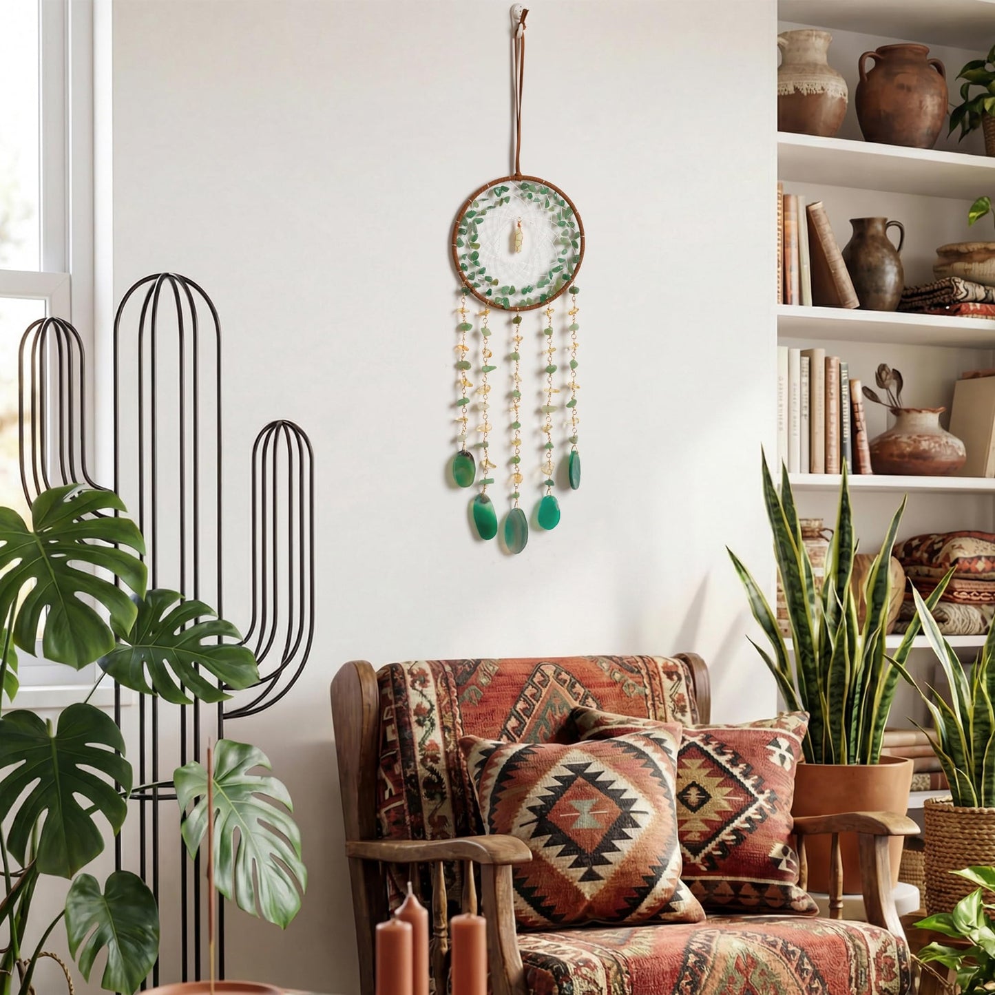 Boho Dream Catchers, Crystal Large Dreamcatcher Green Turquoise Suncatchers for Windows Wall Hangings Decoration Gifts for Adult Girls Bedroom Garden Room Decor