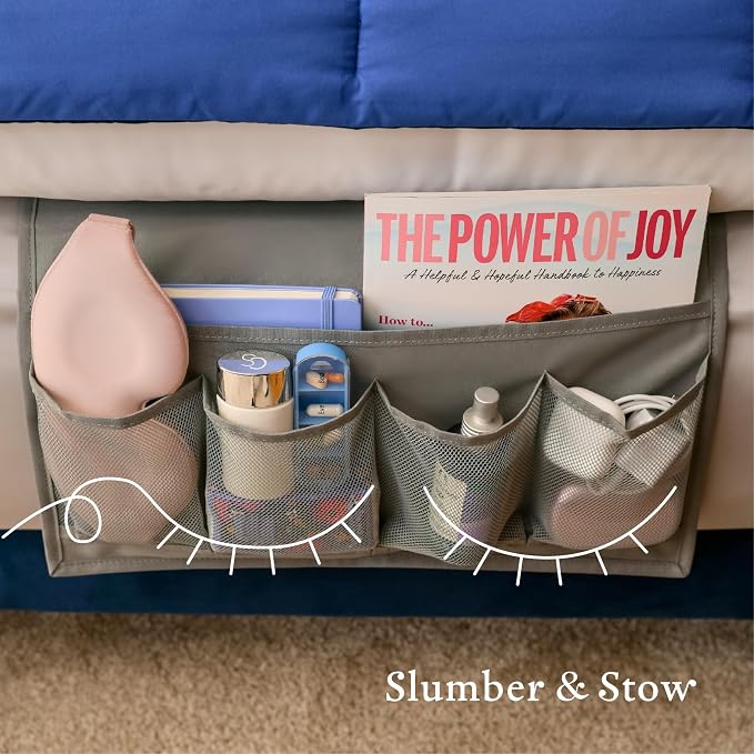 Houseify Slumber & Stow Hanging Bedside Caddy - 5 Pocket Bed Caddy Organizer for Tablets, Magazines, Phone, Glasses, Remotes & More - Ideal Storage For Dorm, Bedroom & Living Areas - 10"x17.3"