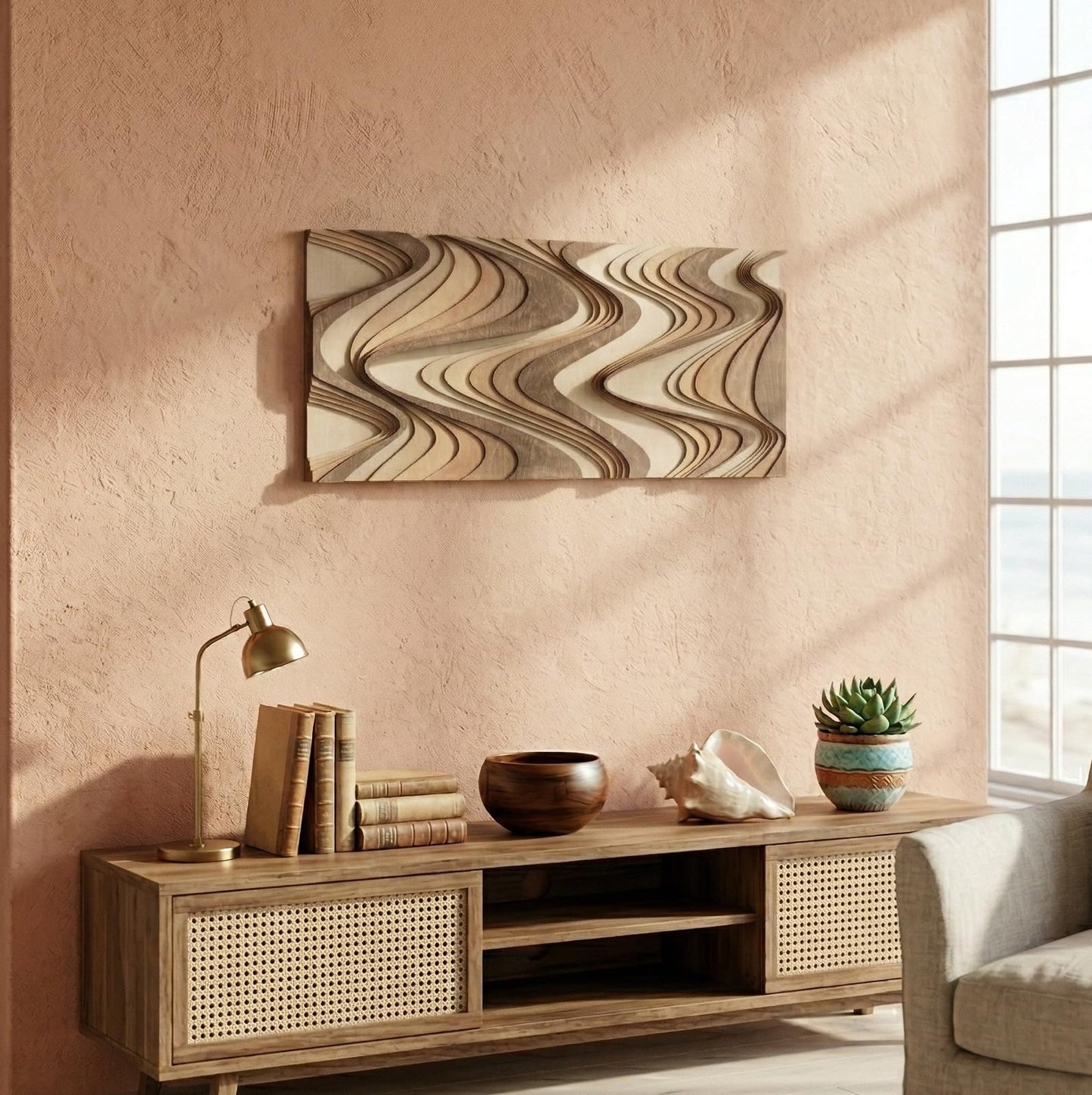 NEODECO Flow - Abstract Layered Wooden Wall Art (Forma, Wood Tones, Medium)