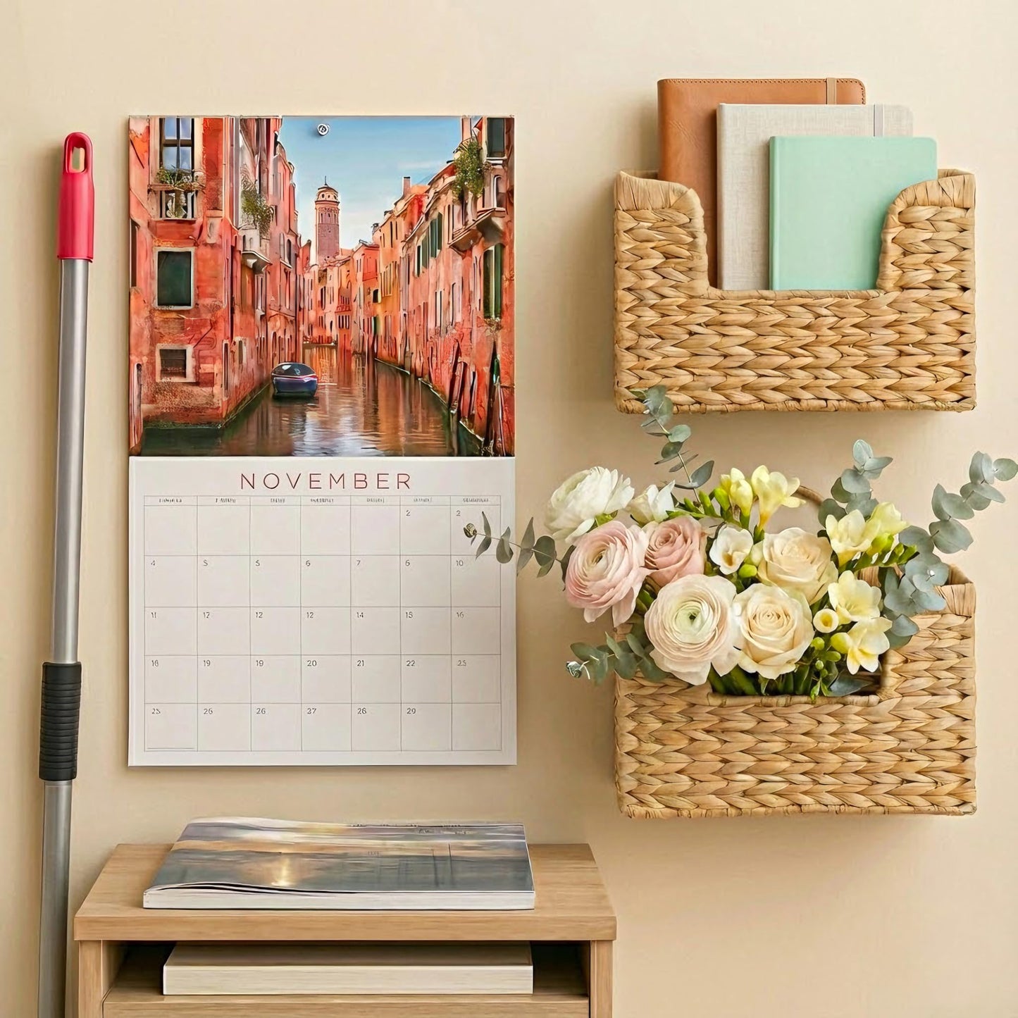 Magazine Holder Wall Basket Water Hyacinth Woven Mail Organizer, Wicker Wall Hanging Baskets for Magazines, Letters & Storage Decorative Mail Holder, Magazine Rack, Hanging Basket 11.8x4.3x7.9 Inch