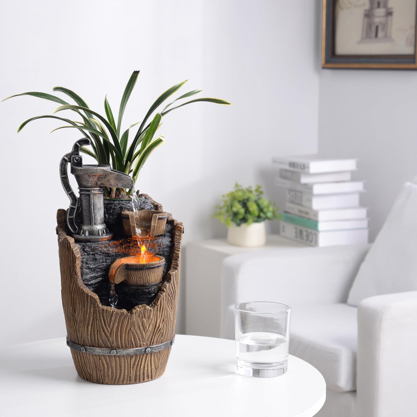 Tolevoit Tabletop Fountains Relaxation Soothing Sound Waterfall Fountain with LED Lights Indoor Zen Relaxation for Office Home Decorations Growing Plants to Purify the Air