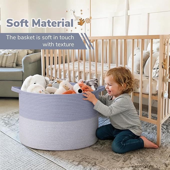 INDRESSME 115L Extra Large Rope Basket, Organizing Storage for Nursery Living Room Home Décor., Decorative Woven Laundry Basket, Towel, Gift Baskets, Blue