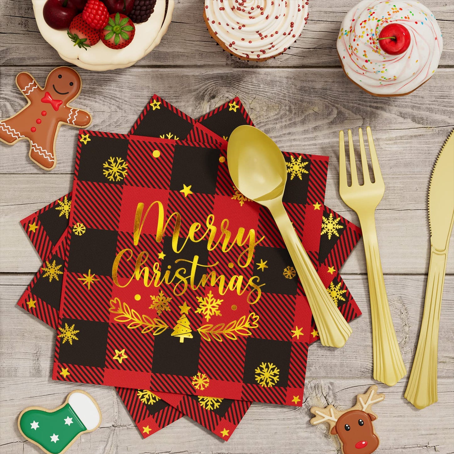 Christmas Party Decorations Supplies - 175 PCS Christmas Xmas Disposable Dinnerware Set(25 Guest) with Buffalo Plaid Truck Tree Paper Plates Napkin Cup Plastic Fork Knives Spoon for Holiday Decor