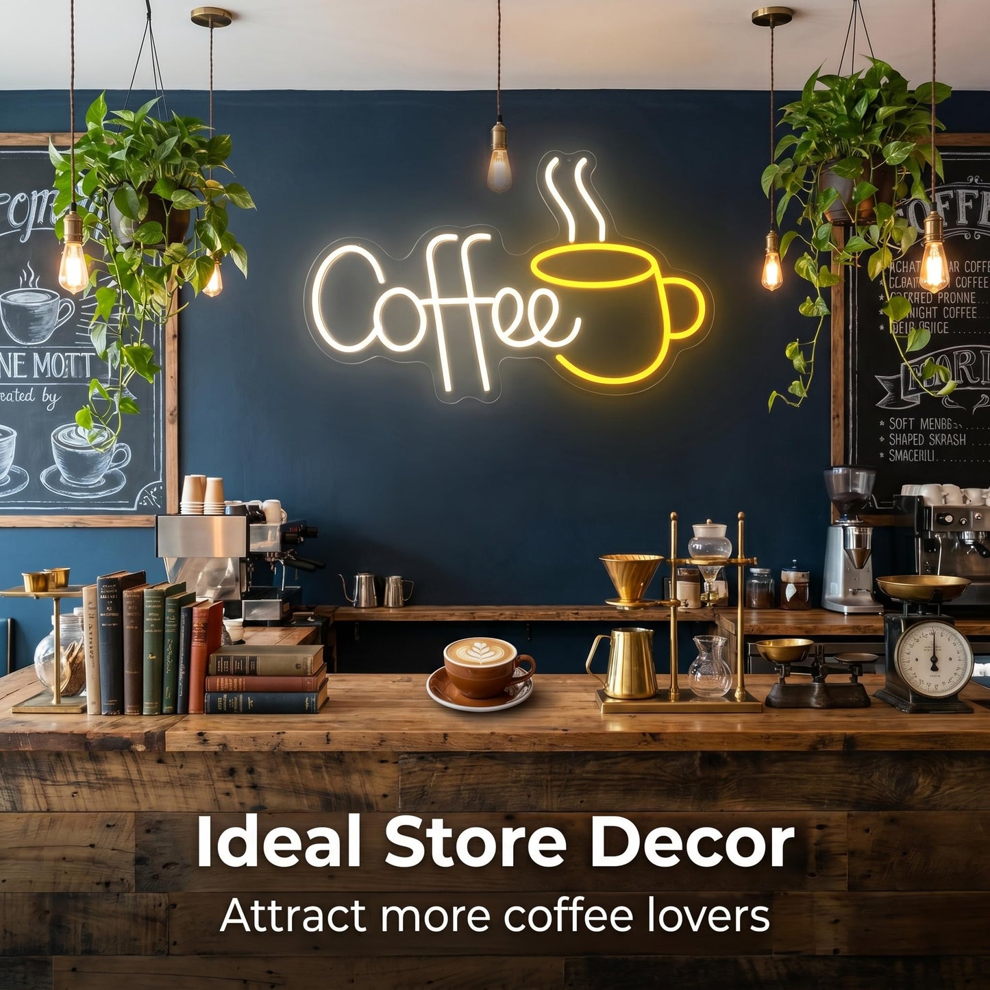 LED Coffee Neon Sign for Cafe, Acrylic Light Up Coffee Bar Sign 21.7x13.8 Inch, 10 levels USB Dimmable for Coffee Shop Internet Lounge Wall Decor (Warm White)