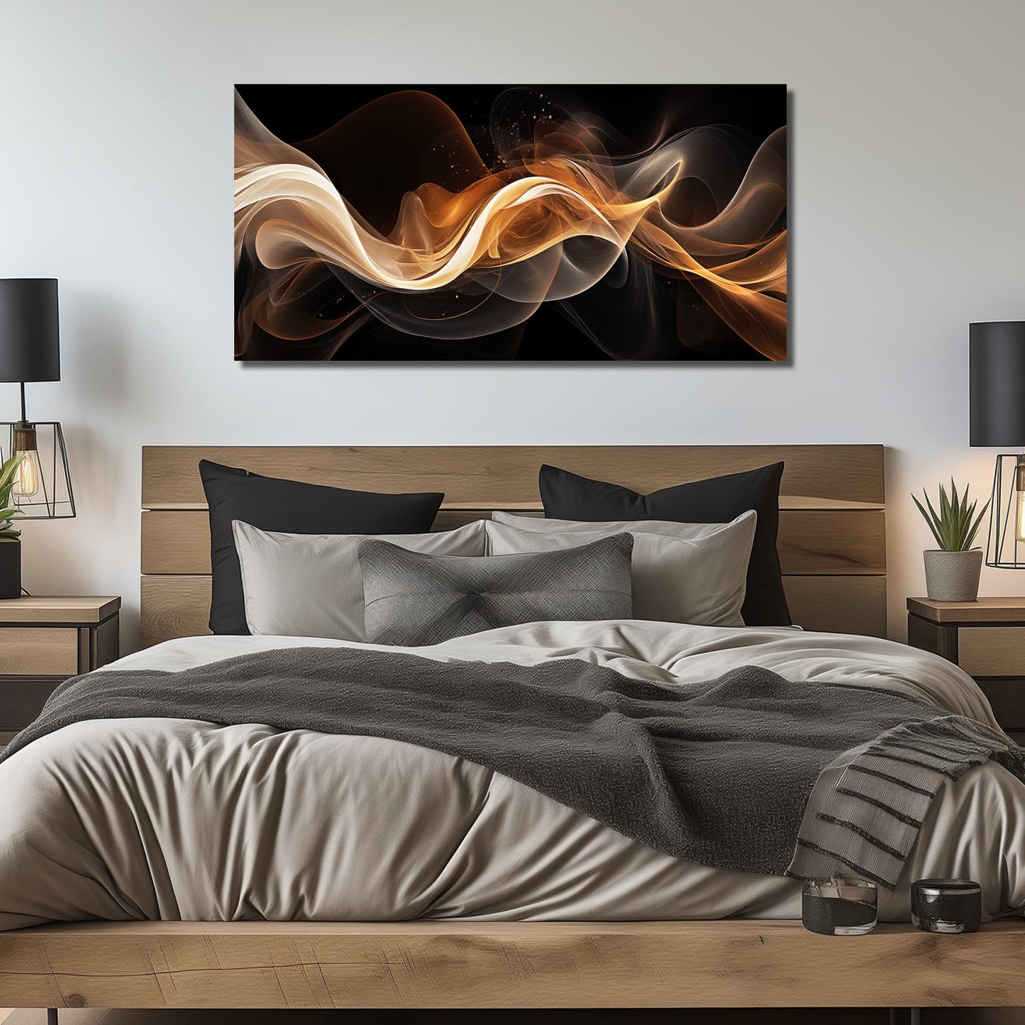 JuhaiArt Abstract Art Prints Bedroom Gold Wall Decor Black Wall Picture for Living Room Home Office 29" x 59" Lines Poster Artwork