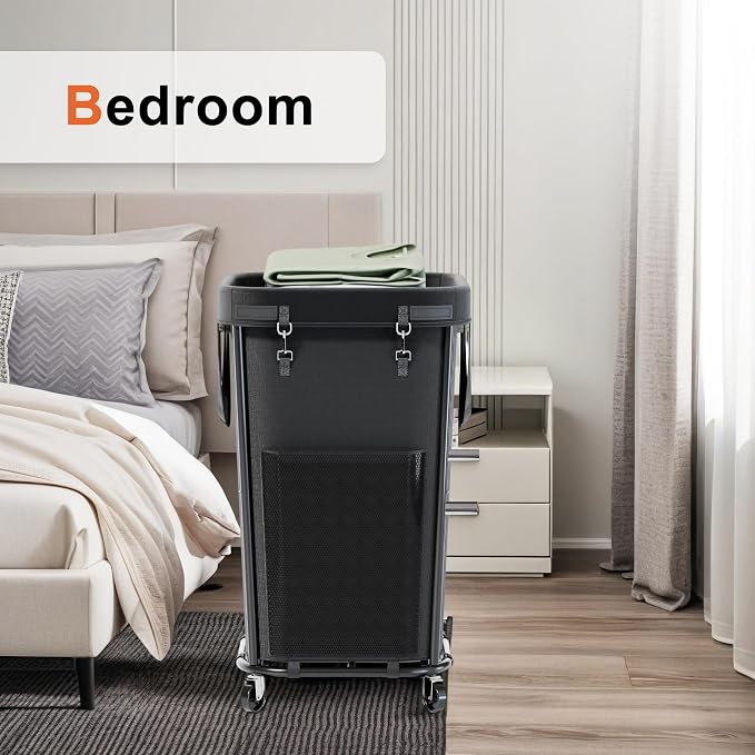 Laundry Basket with Wheels Rolling Laundry Basket, Removable Laundry Bag Design for Daily Use in Bathrooms and Laundry Rooms (Black, 160L)