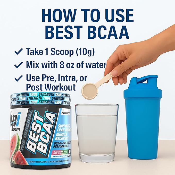 BPI Sports Best BCAA Powder, Branched Chain Amino Acids, Watermelon Ice, 60 Servings, 1.32 Pound, 21.12 oz