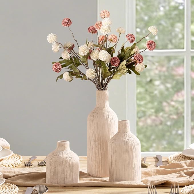 Ceramic Vase Home Table Decor - White Flower Vase Set of 3 Living Room Kitchen Decorations Farmhouse Modern Rustic Vases Decorative Centerpiece for Shelf Bedroom Office Bathroom Dining Coffee Desk