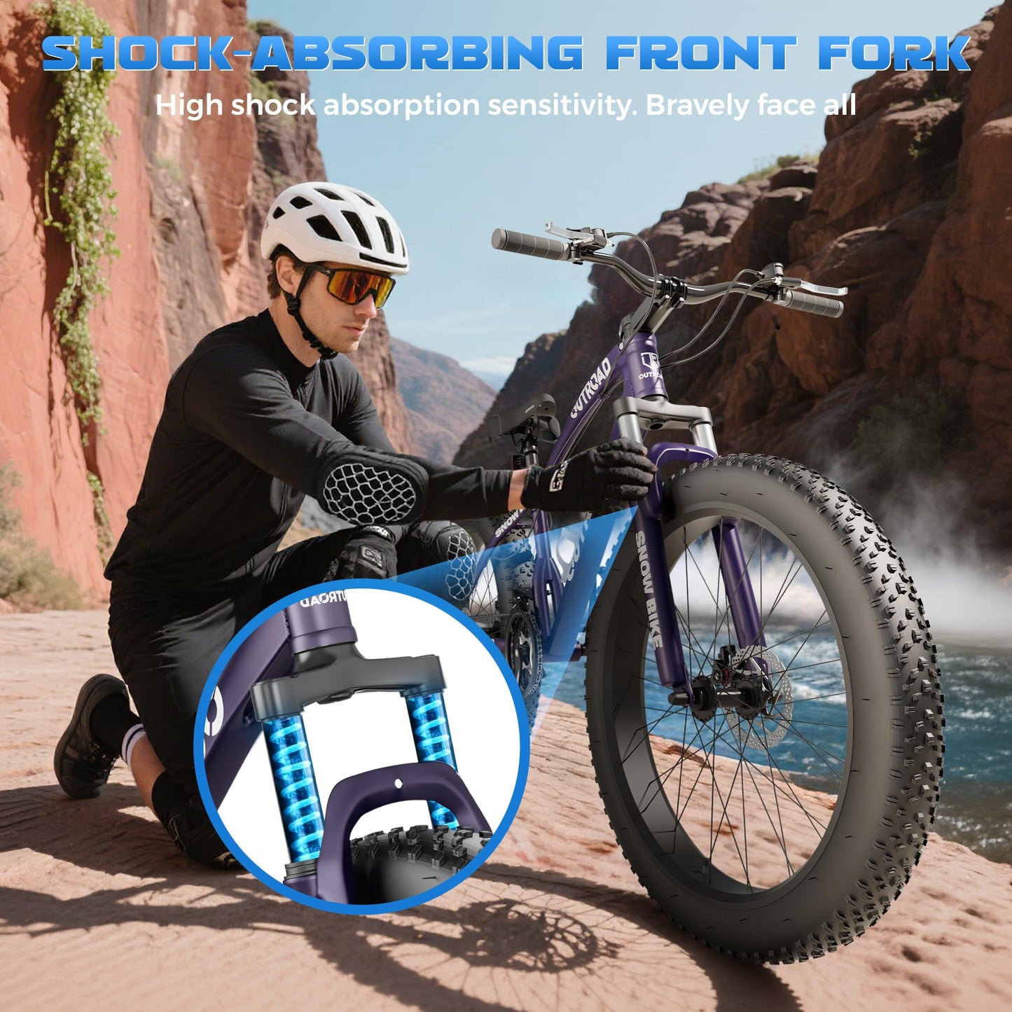 Betterland 26 inch Wheels Fat Tire Bike, 21 Speed Heavy Duty Mens Mountain Bikes with High Carbon Steel Frame/Double Disc Brake/Front Suspension Anti-Slip Bikes (Blue&Purple)-1