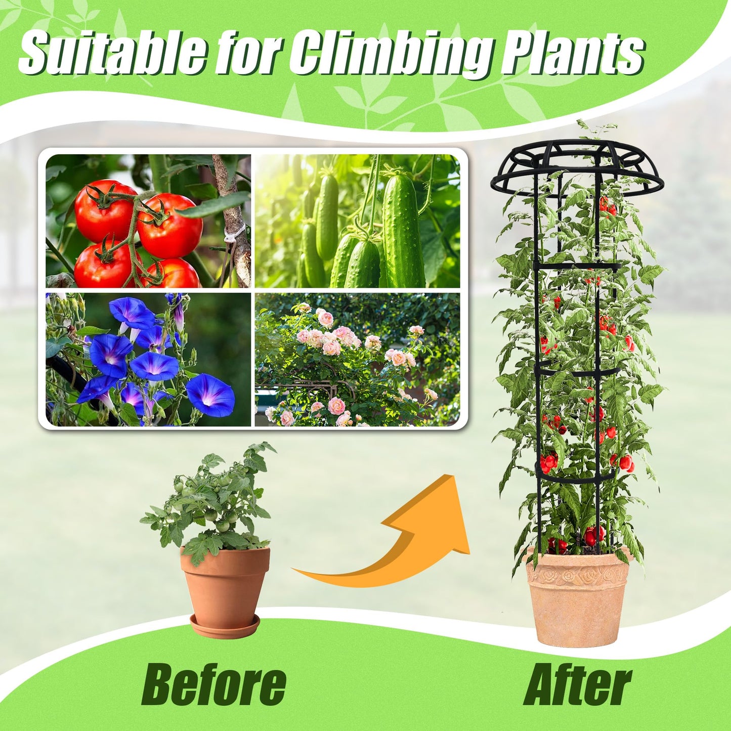 Quibbay Garden Trellis for Climbing Plants Outdoor, 65 Inch Mushroom Top Trellis for Climbing Plants, Plant Trellis Support for Potted Plants Climbing Vine Rose Clematis Vegetable Trellis, 1 Pack