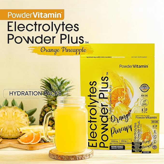 Electrolytes Powder Plus, Keto, Orange Pineapple, Sugar Free, 1000mg Potassium, 120mg Calcium, 120mg Magnesium, Non-GMO, Zero Calories, 30 Hydration Packets