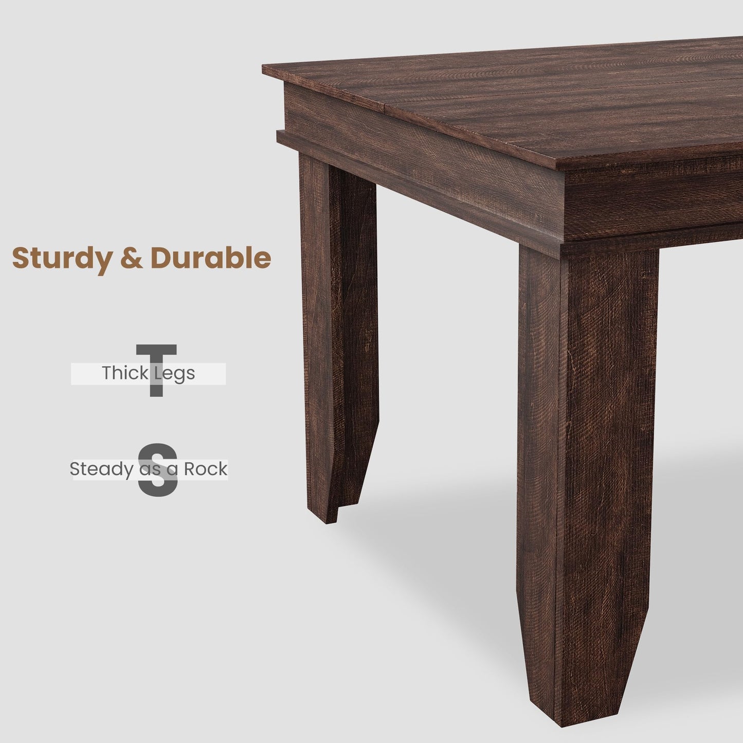 GarveeHome Farmhouse Dining Table for 6-8 People, 71 in Long Kitchen Tables with Wooden Sturdy Frame, 6 ft Large Rectangular Dinner Table for Dining Room, Kitchen, Dark Walnut, 71" Non-extendable
