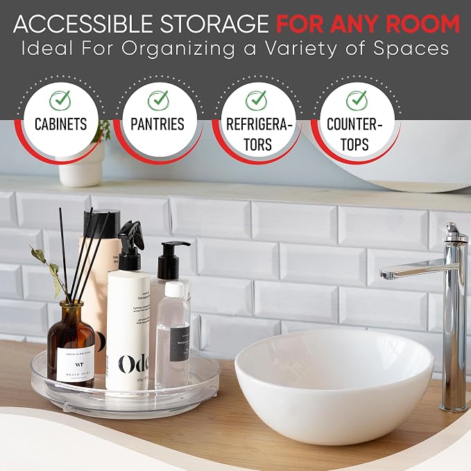 Oizeir Lazy Susan Organizer for Cabinet, 9 Inch Clear Acrylic Turntable – Rotating Spice Rack, Pantry, Fridge & Countertop Organizer, Smooth Spinning, Space-Saving Kitchen Storage (2 Pack)