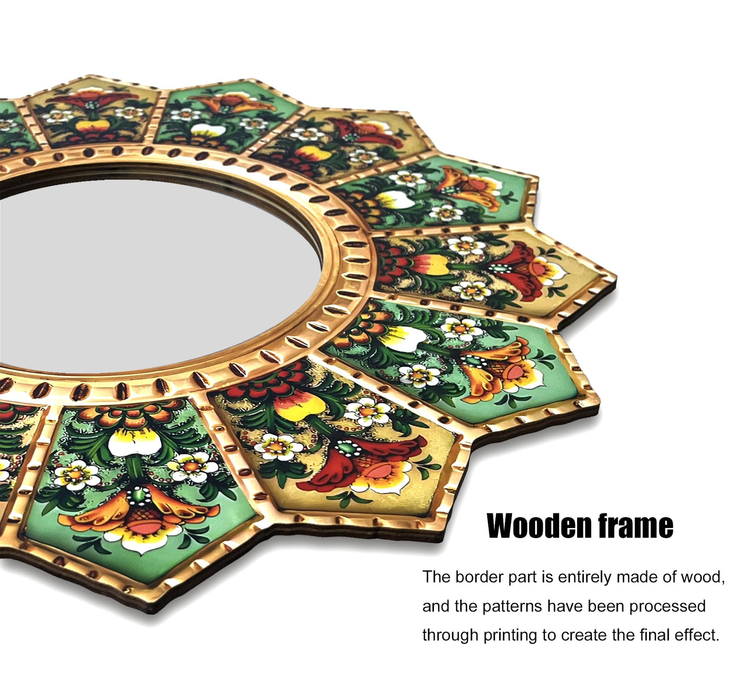 WTVLAX 15.7" Sunburst Mirror - Boho Wall Mirror with Moroccan Decor Style, Large Circular Wood & Acrylic, Decorative for Living Room, Gallery Wall