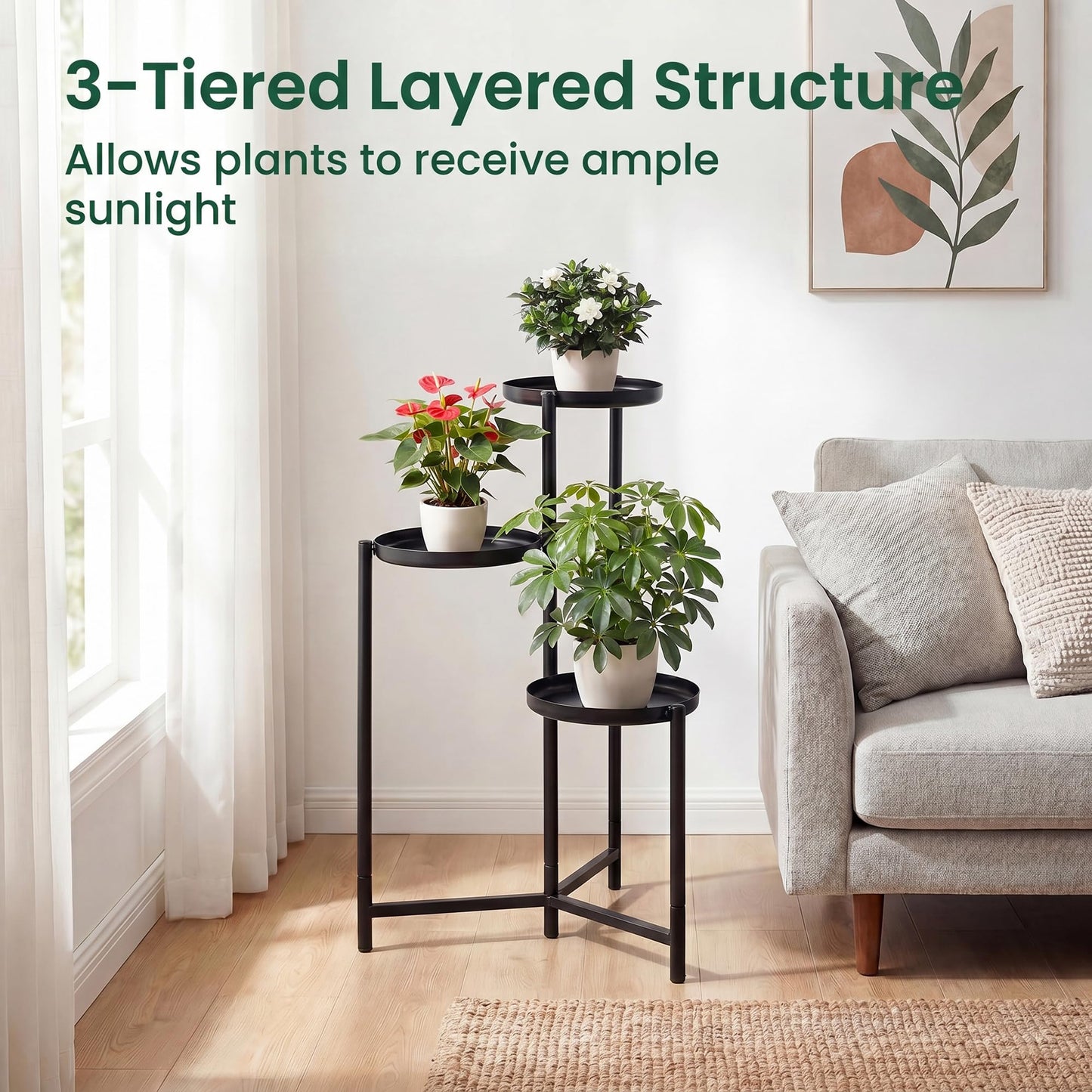 COSTWAY 3 Tier Corner Plant Stand, 26 Inch Metal Plant Shelf Flower Pot Stand, Heavy Duty Plant Holder for Outdoor Indoor Living Room Balcony