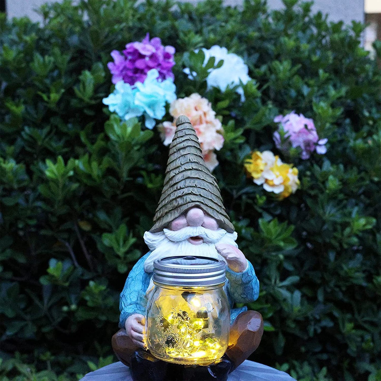Vcdsoy Solar Firefly Jar Gnome Waterproof, Mothers Day, Birthday Housewarming for Women Mom Grandma, Large Garden Gnome Funny Solar Outdoor LED Lights Resin Statues Lantern Figurines Decorations