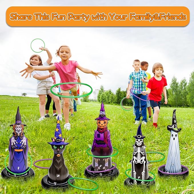 5Pcs Inflatable Halloween Ring Toss Game,Halloween Games for Kids,Adults,Family Party Favor Indoor Outdoor Game Garden Toys