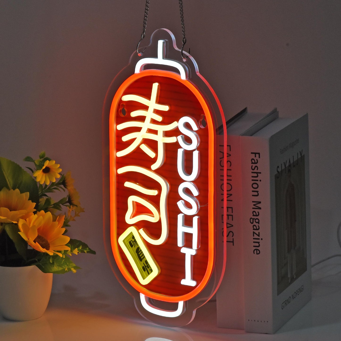 JOMOSPO Japanese Sushi Neon Sign, 寿司Neon Lights Hanging Wall Art Decoration for Japanese Style Restaurant Men Cave Bar Club Shop Store, USB Powered Ultra Bright Dimmable, 16 * 7.8 inches