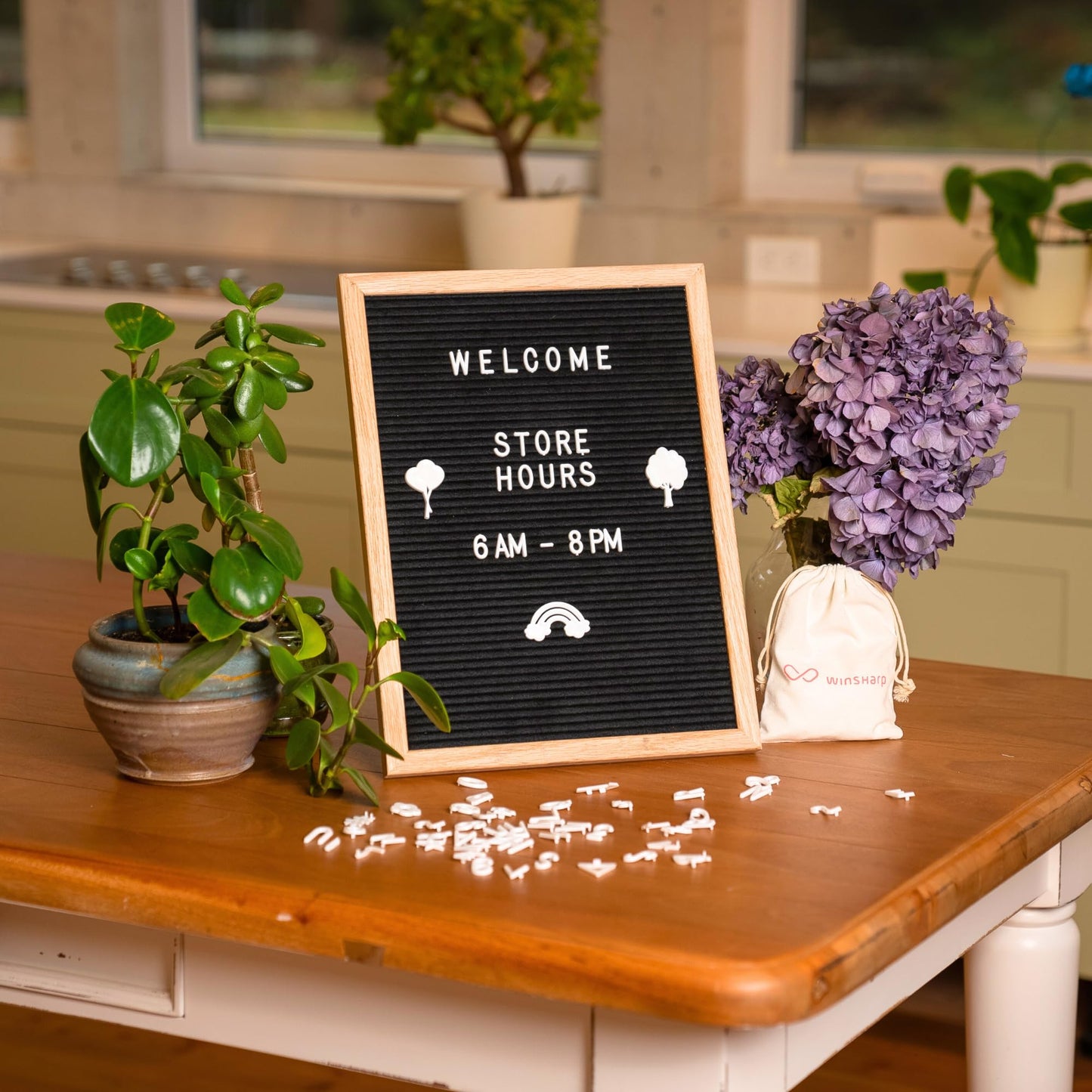 Black Felt Letter Board | Classy Dark Stained Wooden Frame with White Letters | Premium Changeable Sign Boards for Home Decor Motivational Quotes Baby Announcement Price List Message Letterboard With