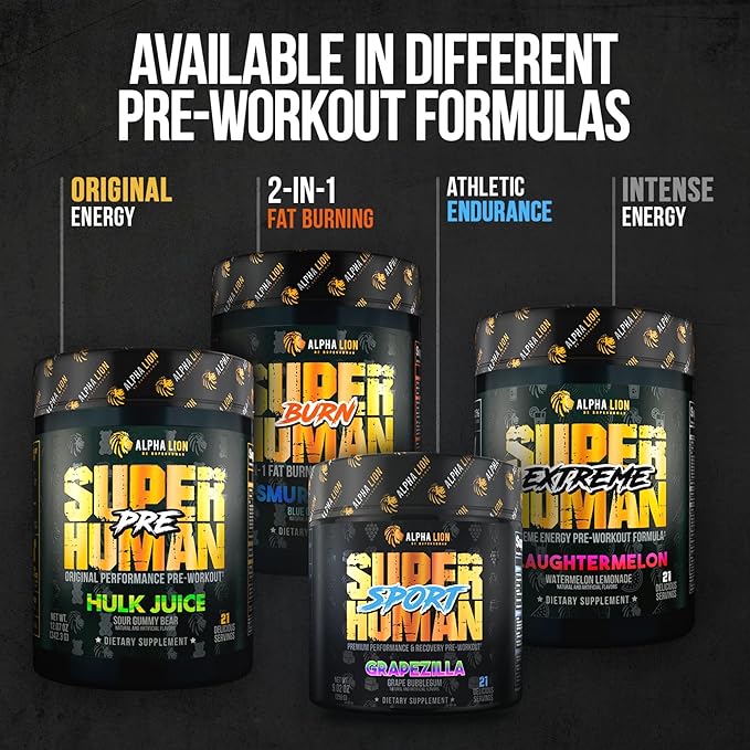 ALPHA LION Superhuman Pump Pre Workout Powder, Nootropic Caffeine & Stim Free Preworkout Supplement, Nitric Oxide Booster, Muscle Gainer, Energy & Focus (42 Servings, Blueberry Steel Flavor)