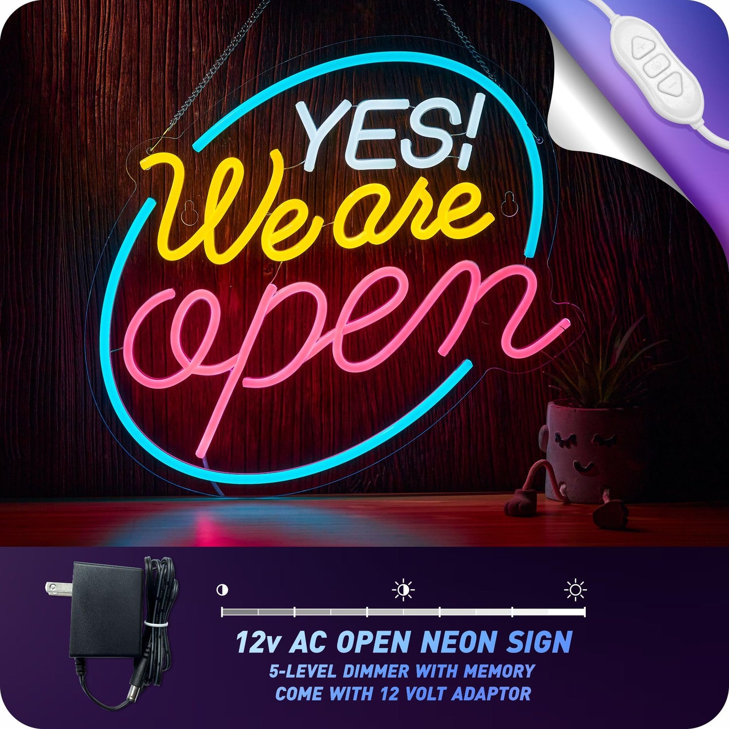 Yes We Are Open Signs for Business, Super Bright 12v AC Powered Open Sign with Switch Memory, Compatible with Timer