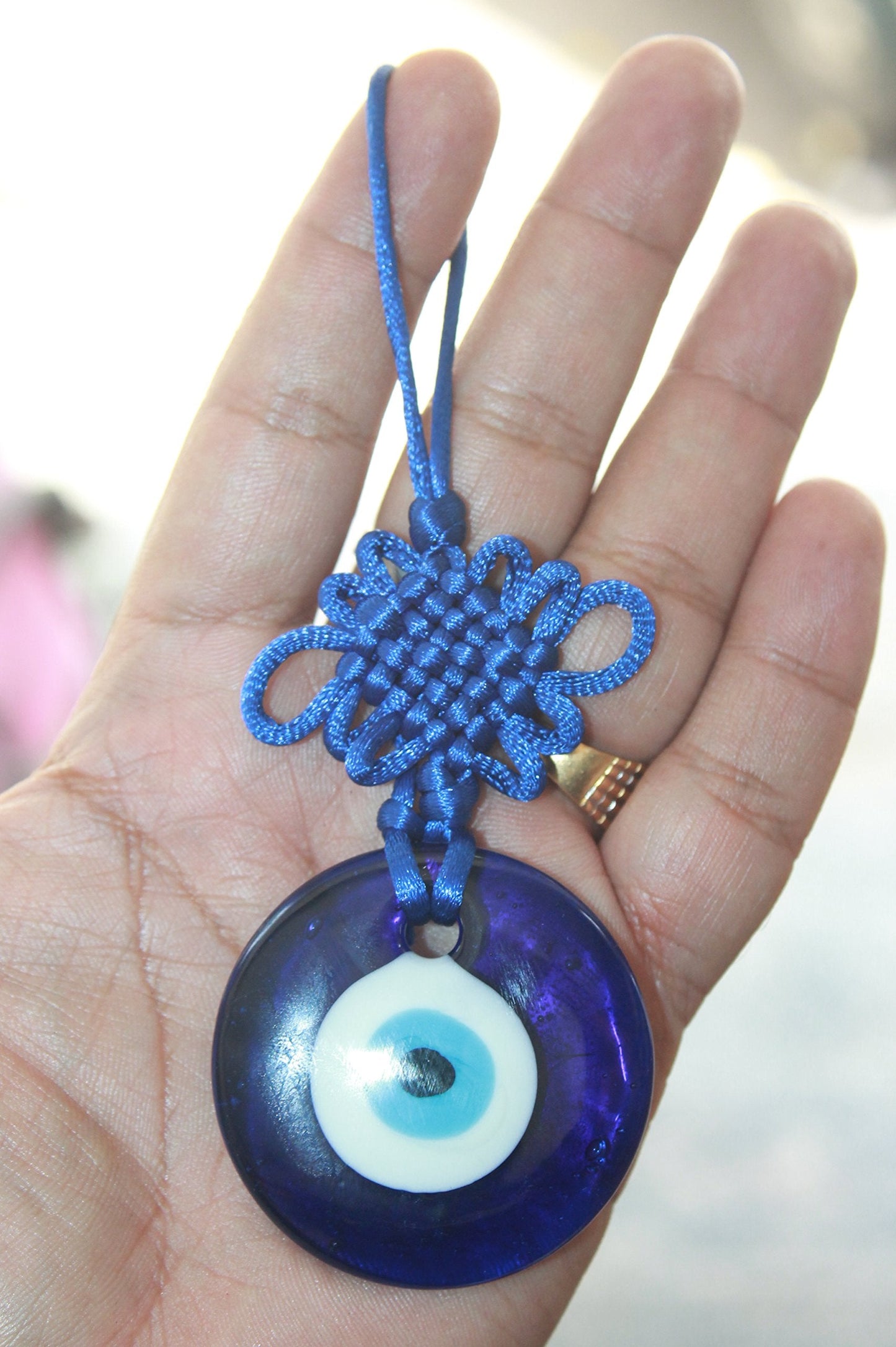IS4A Talisman - Single Glass Evil Eye Protection - Good Luck Charm, Home, Office, Car Decoration, Blessing Ornament, Reflects Negative Energy (6 Inch)