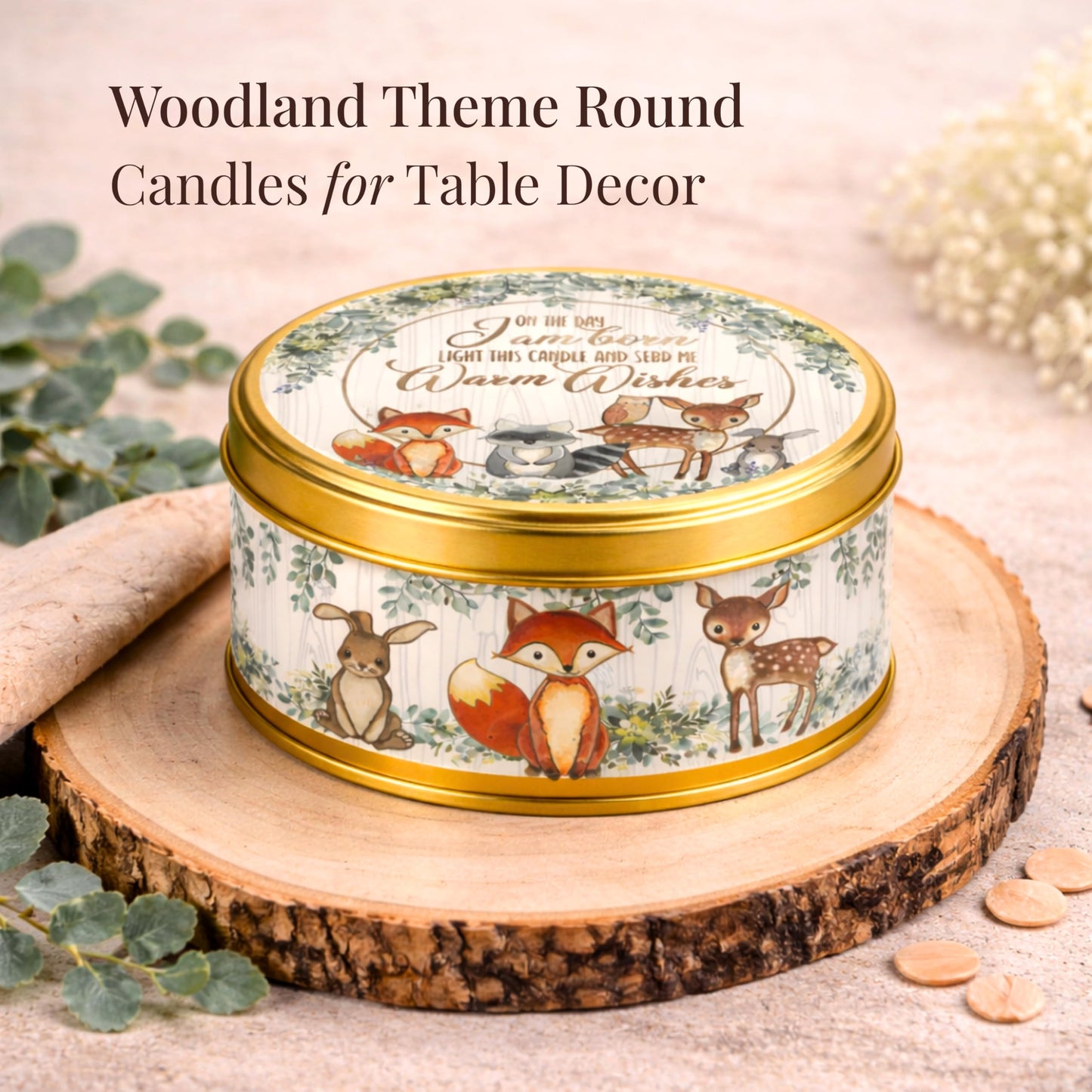 Majestic Zen Woodland Scented Candle 9-Pack Soy Wax Baby Shower Candle Favors - Natural Scented Candle Gift Set & Gender Reveal Candle & Party Keepsakes - Woodland Theme Round Candles for Table Decor