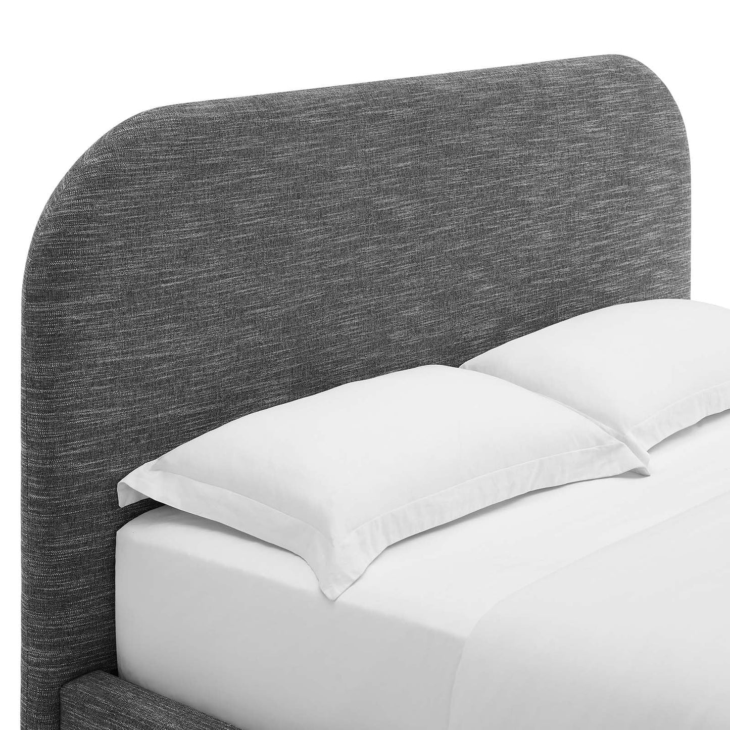 Modway Keynote Modern Queen Bed Frame with Curve Shaped Headboard in Heathered Weave Slate, Woven Heathered Fabric Upholstery, Queen Size Platform Bed, Soft Cloud Bed Frame, No Box Spring Needed